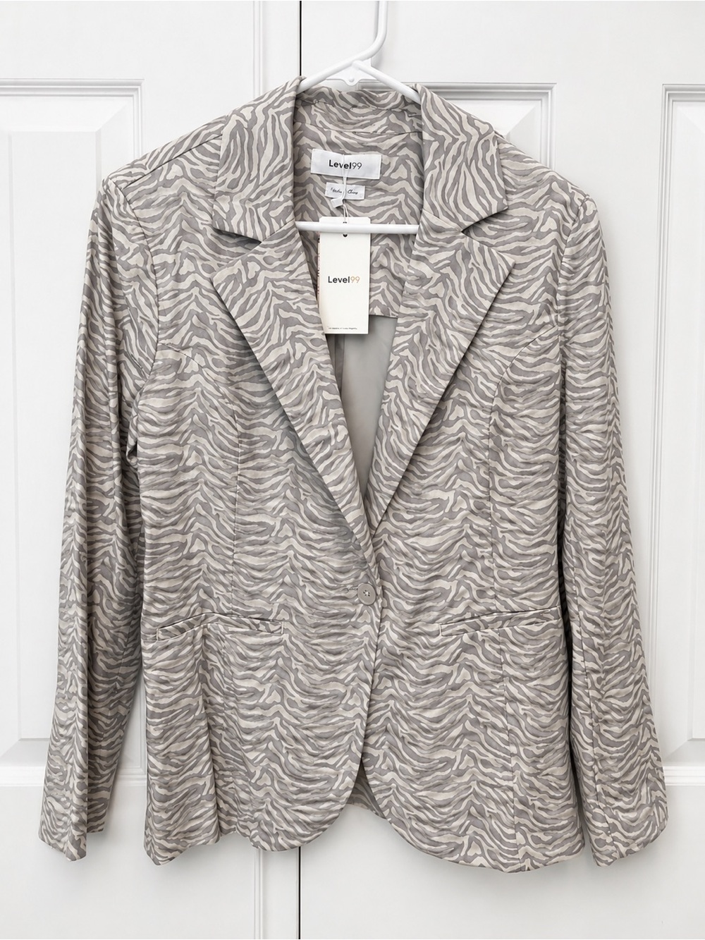 Level 99 Taupe and Cream Zebra-Pattern Blazer